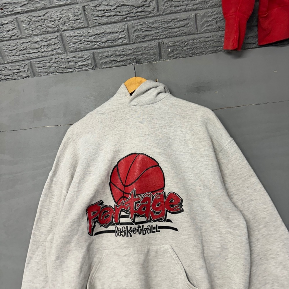 Vintage Russell Athletic Portage Basketball Hoodie Gray XL Made in USA 90s Sport